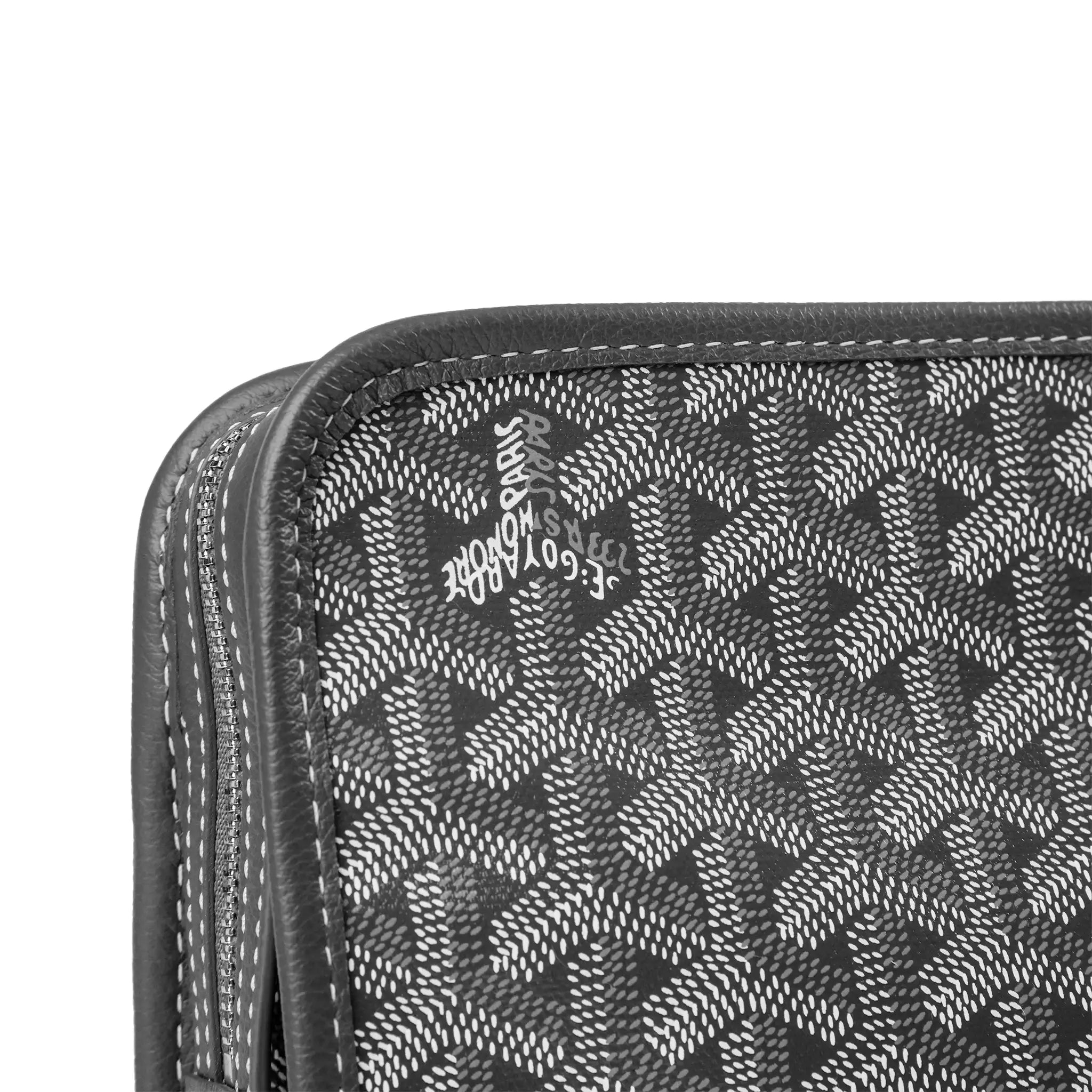 Corner view of Goyard Jouvence MM Grey Washbag